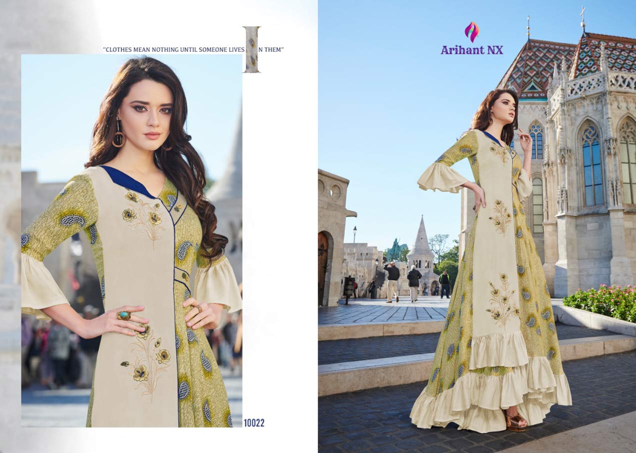 Karigari Vol-3 Arihant Nx Rayon Handwork Flair Kurti Karigari Vol-3 Arihant Nx Rayon Handwork Flair Kurti
